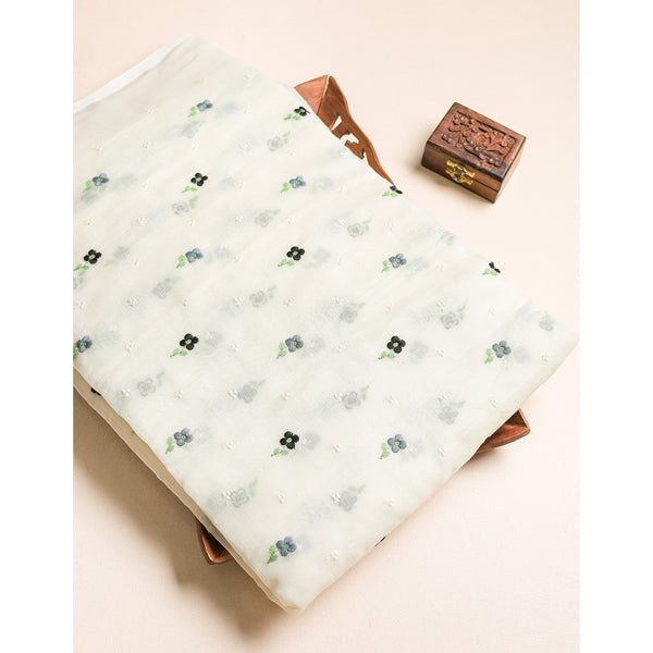 MUL CHANDERI EMBROIDERED FABRIC