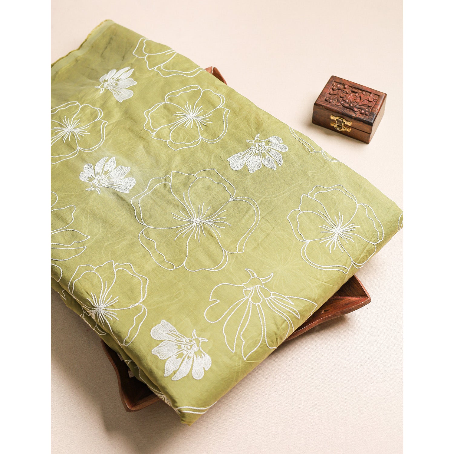 MUL CHANDERI EMBROIDERED FABRIC