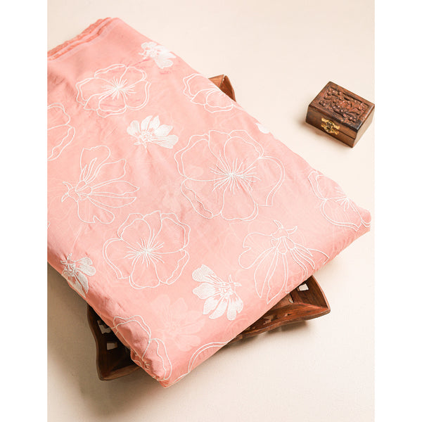 MUL CHANDERI EMBROIDERED FABRIC