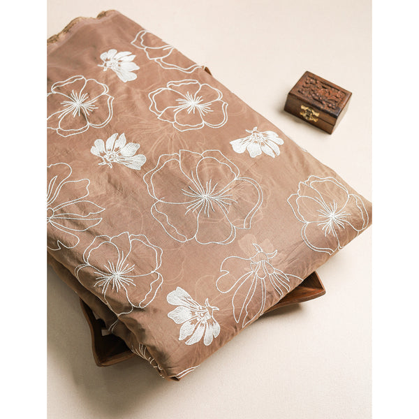 MUL CHANDERI EMBROIDERED FABRIC