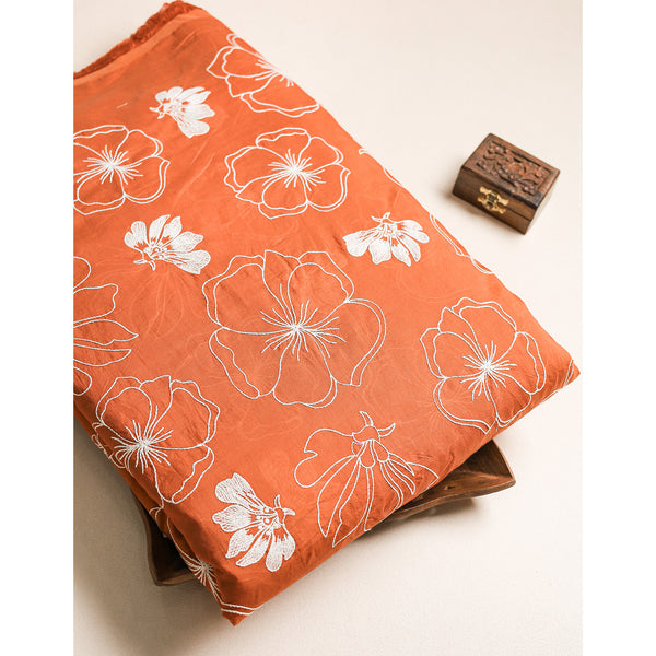 MUL CHANDERI EMBROIDERED FABRIC