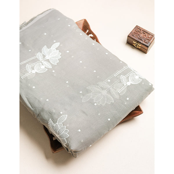 MALAI CHANDERI EMBROIDERED FABRIC