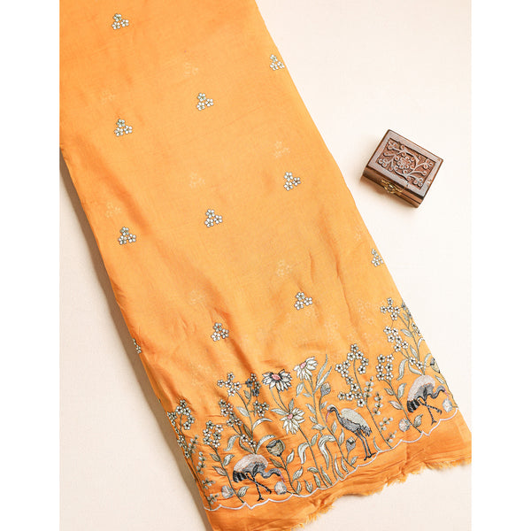 MALAI CHANDERI EMBROIDERED FABRIC