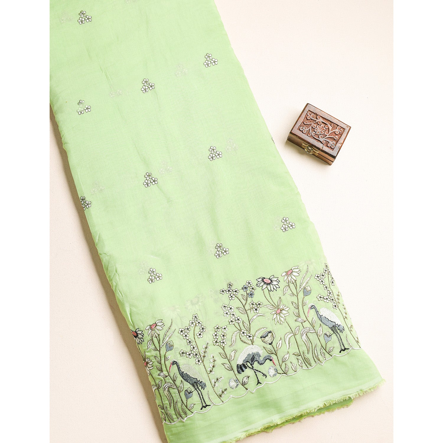 MALAI CHANDERI EMBROIDERED FABRIC