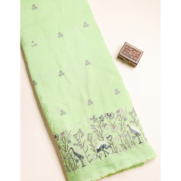 MALAI CHANDERI EMBROIDERED FABRIC