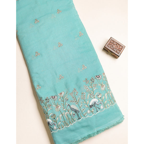 MALAI CHANDERI EMBROIDERED FABRIC
