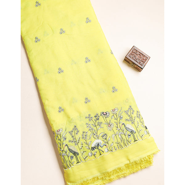 MALAI CHANDERI EMBROIDERED FABRIC