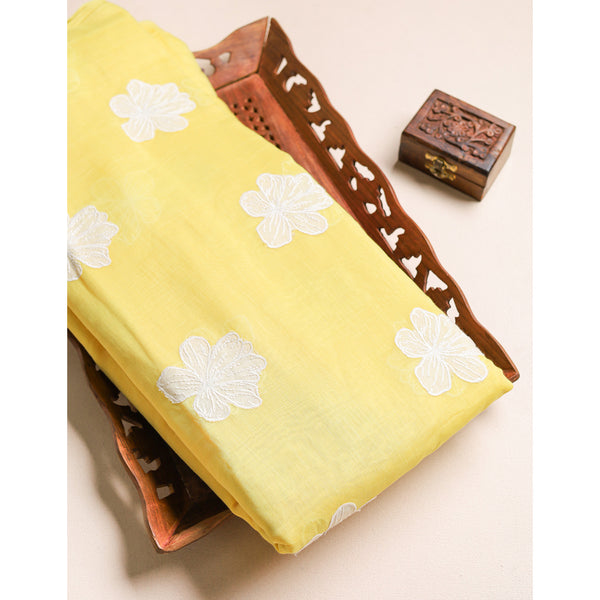 PURE MALAI CHANDERI EMBROIDERED FABRIC