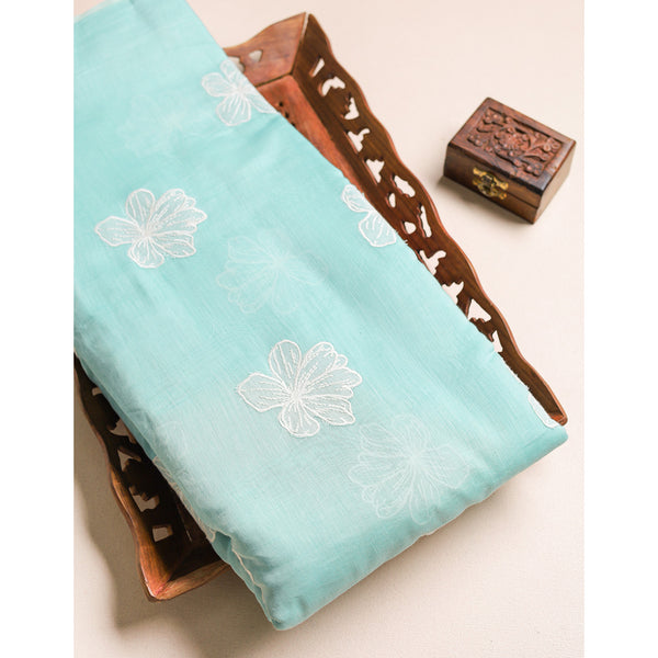 PURE MALAI CHANDERI EMBROIDERED FABRIC