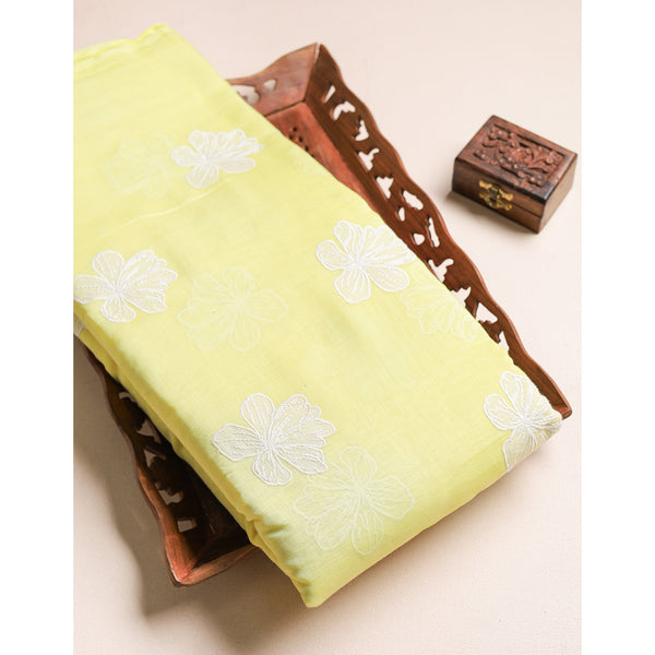 PURE MALAI CHANDERI EMBROIDERED FABRIC