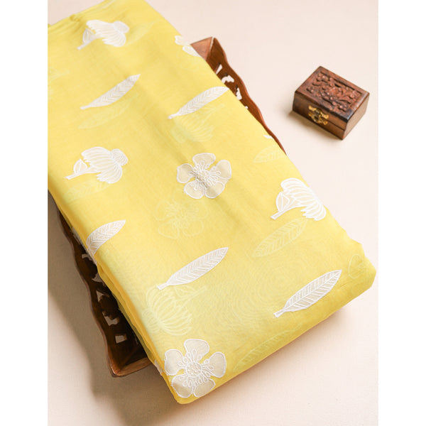 PURE MALAI CHANDERI EMBROIDERED FABRIC