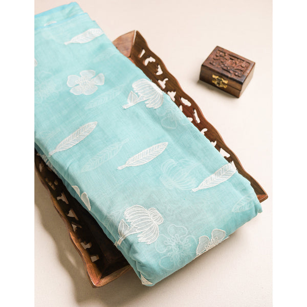 PURE MALAI CHANDERI EMBROIDERED FABRIC