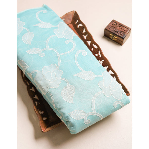 PURE MALAI CHANDERI EMBROIDERED FABRIC