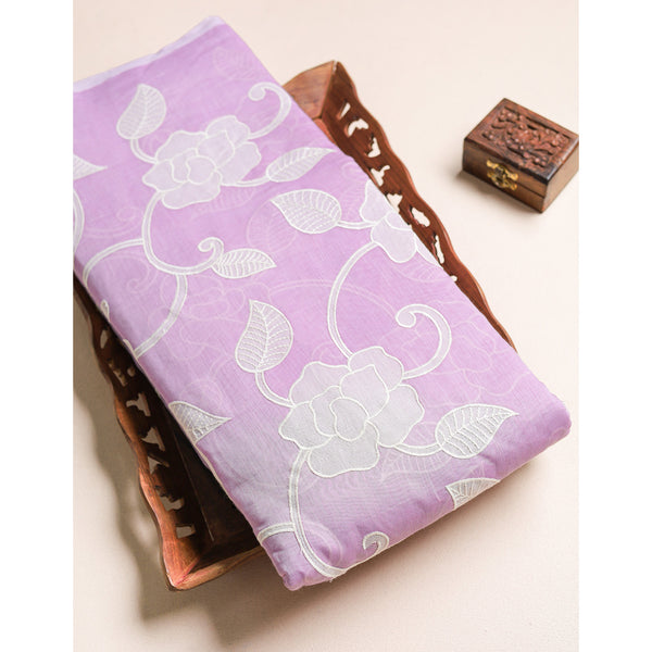 PURE MALAI CHANDERI EMBROIDERED FABRIC