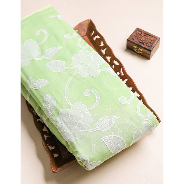 PURE MALAI CHANDERI EMBROIDERED FABRIC