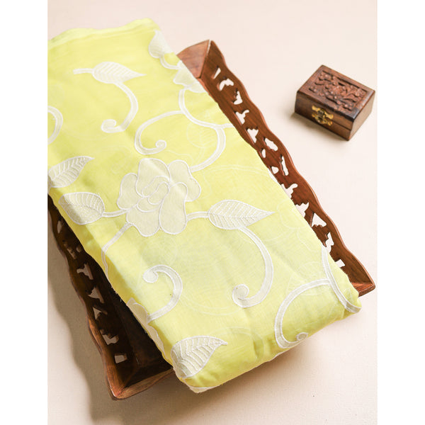 PURE MALAI CHANDERI EMBROIDERED FABRIC