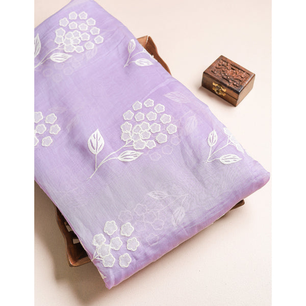 PURE MALAI CHANDERI EMBROIDERED FABRIC