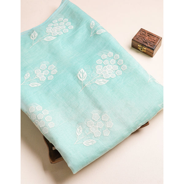 PURE MALAI CHANDERI EMBROIDERED FABRIC