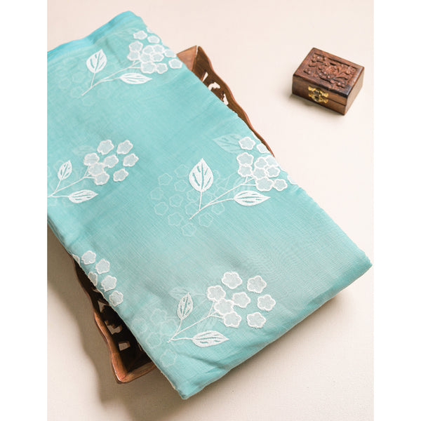 PURE MALAI CHANDERI EMBROIDERED FABRIC