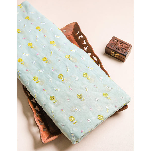 PURE MALAI CHANDERI EMBROIDERED FABRIC