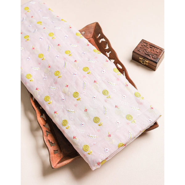 PURE MALAI CHANDERI EMBROIDERED FABRIC