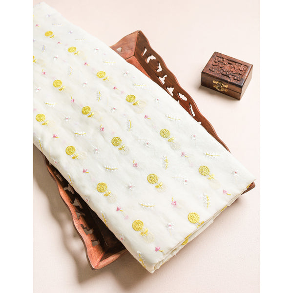 PURE MALAI CHANDERI EMBROIDERED FABRIC