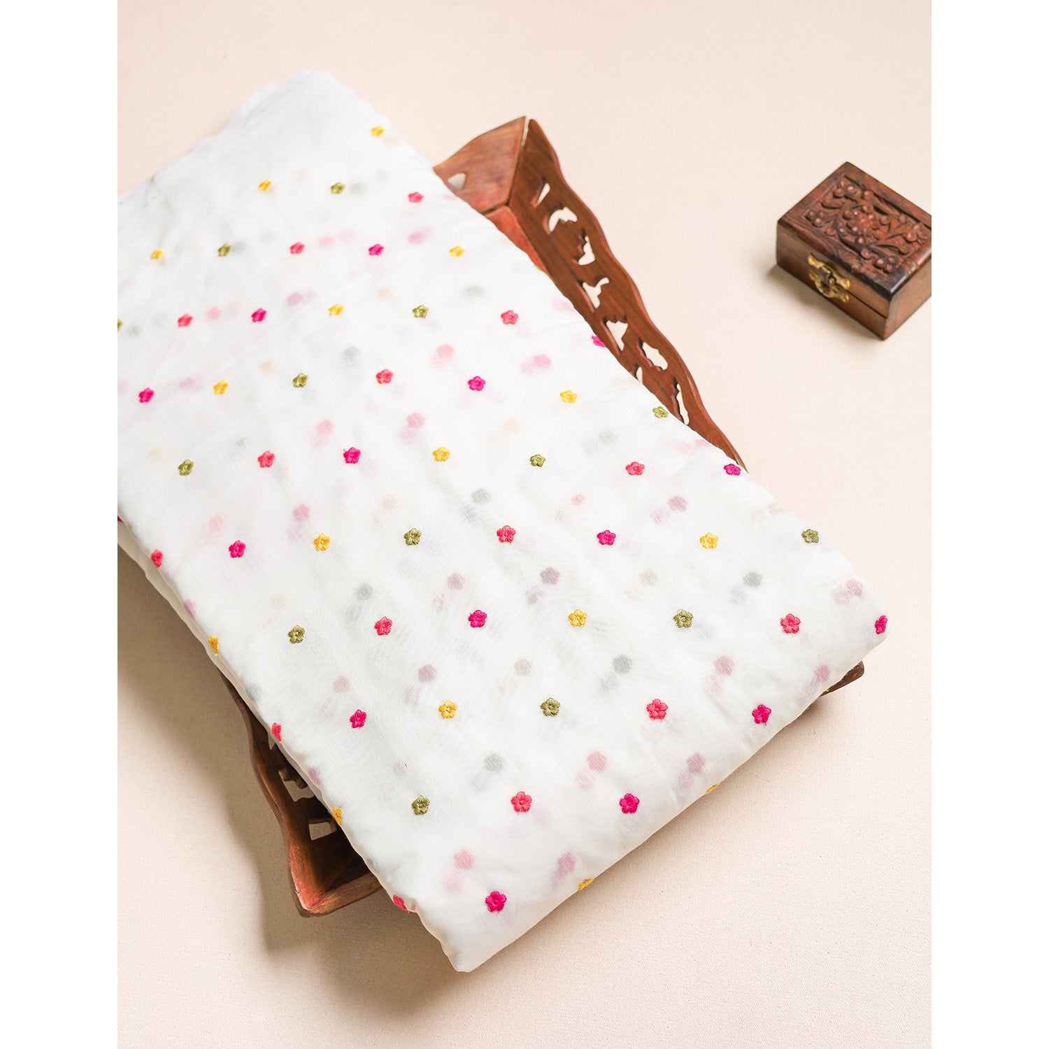 MALAI CHANDERI EMBROIDERED FABRIC