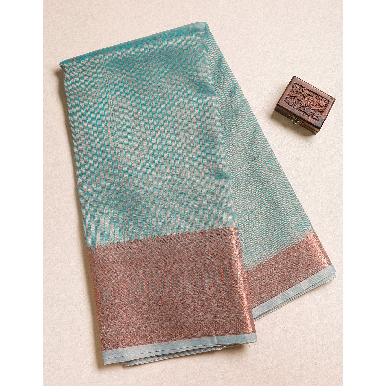 TISSUE SILK COPPER BORDER FABRIC