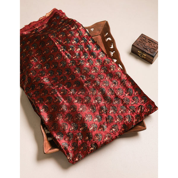 AJRAKH HANDBLOCK PRINTED VELVET FABRIC