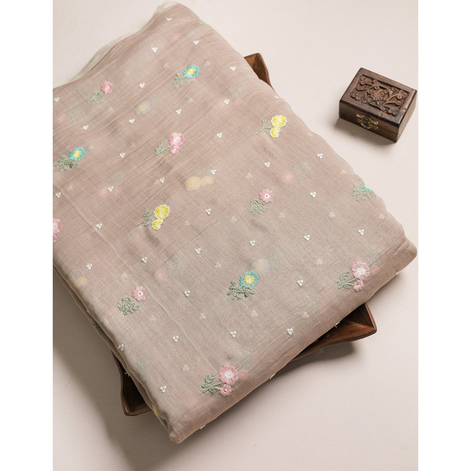 MALAI CHANDERI EMBROIDERED FABRIC