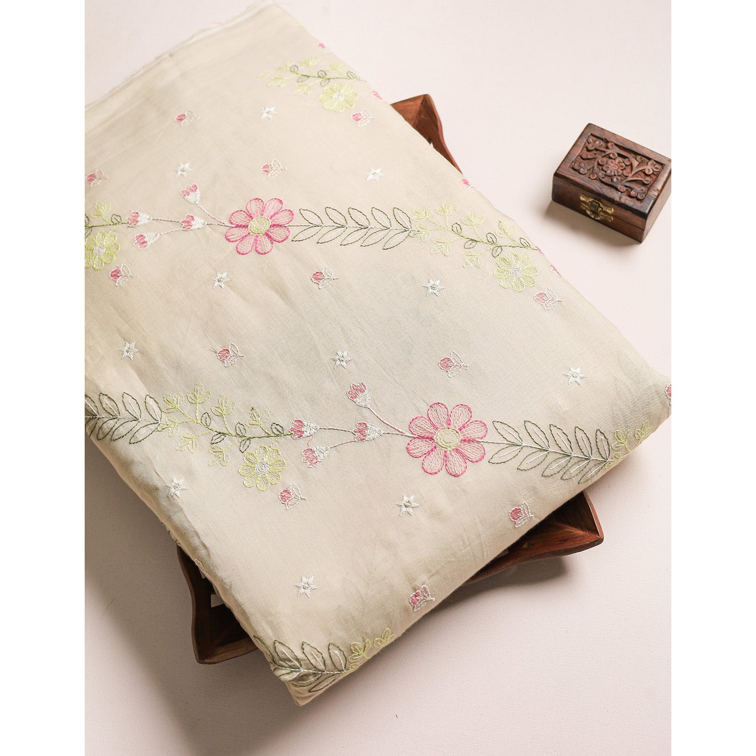 MALAI CHANDERI EMBROIDERED FABRIC