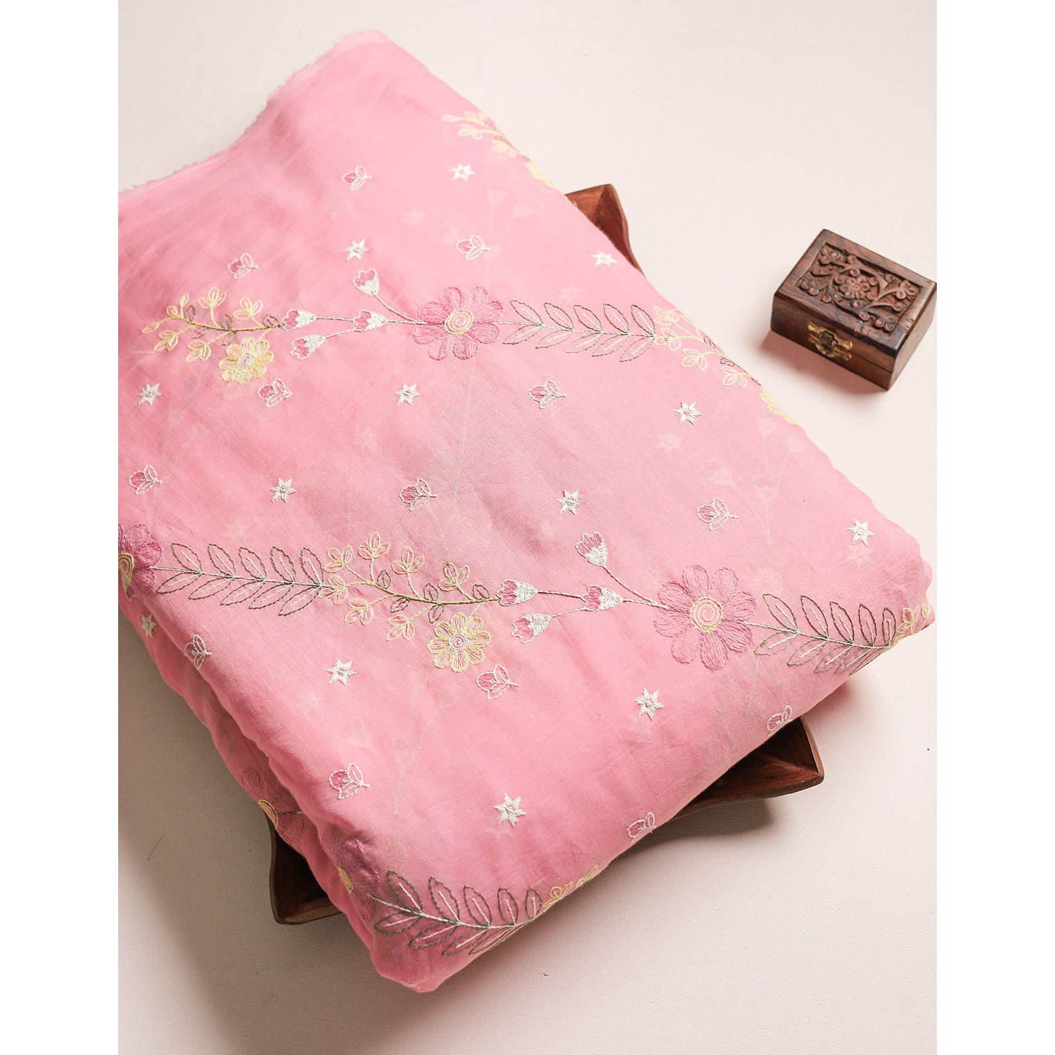 MALAI CHANDERI EMBROIDERED FABRIC