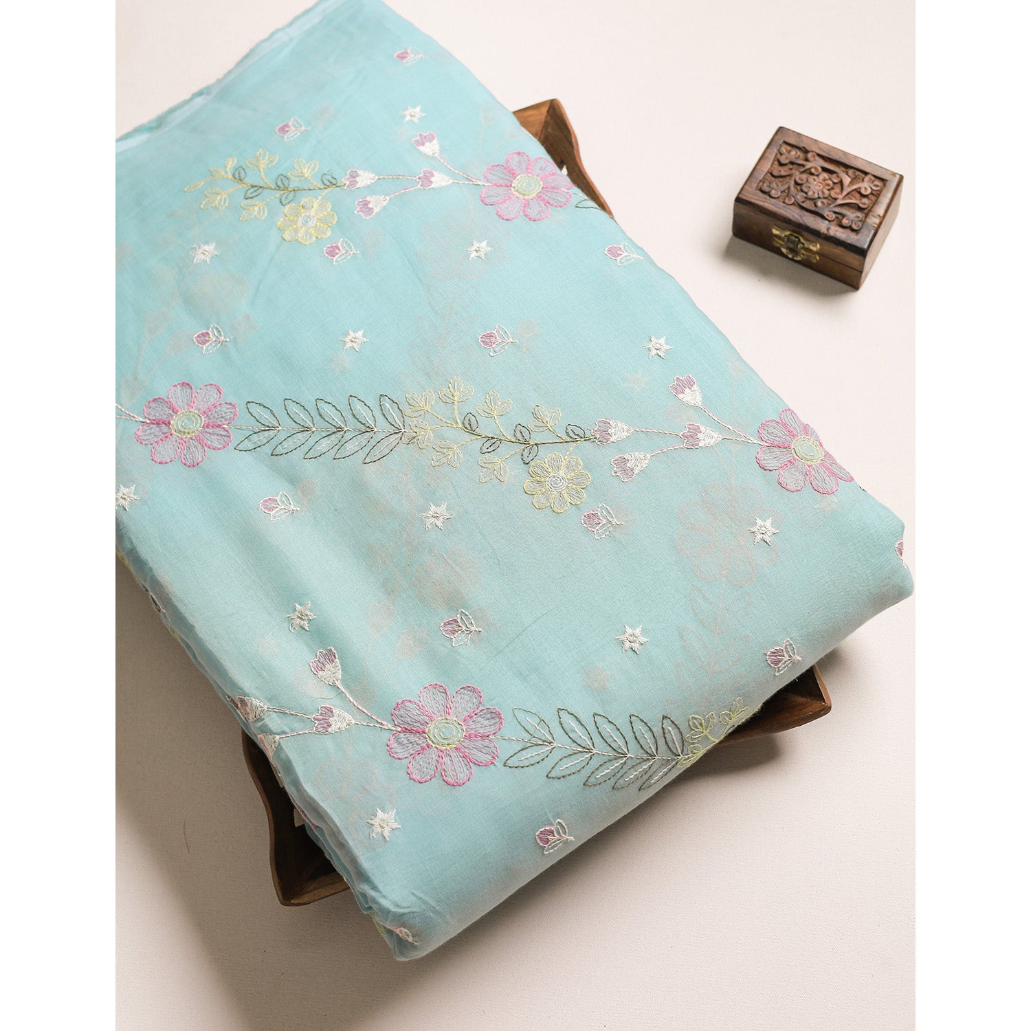 MALAI CHANDERI EMBROIDERED FABRIC