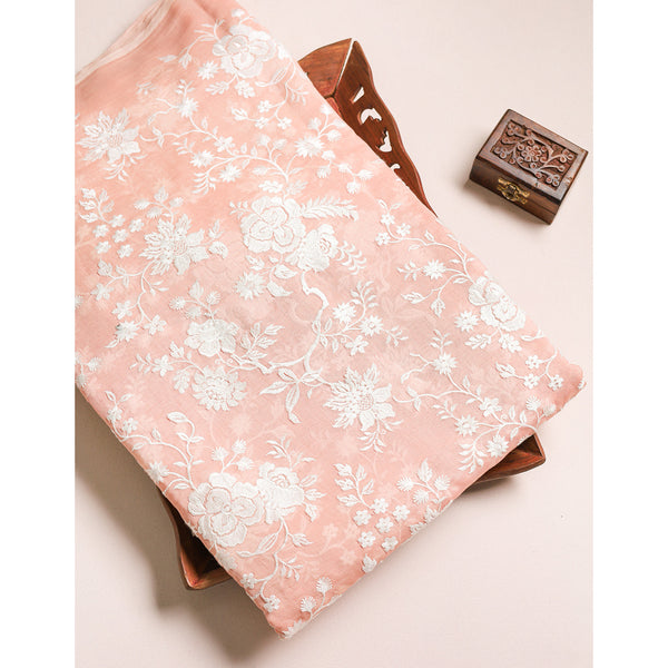 PURE MALAI CHANDERI EMBROIDERED FABRIC