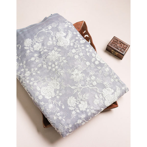 PURE MALAI CHANDERI EMBROIDERED FABRIC