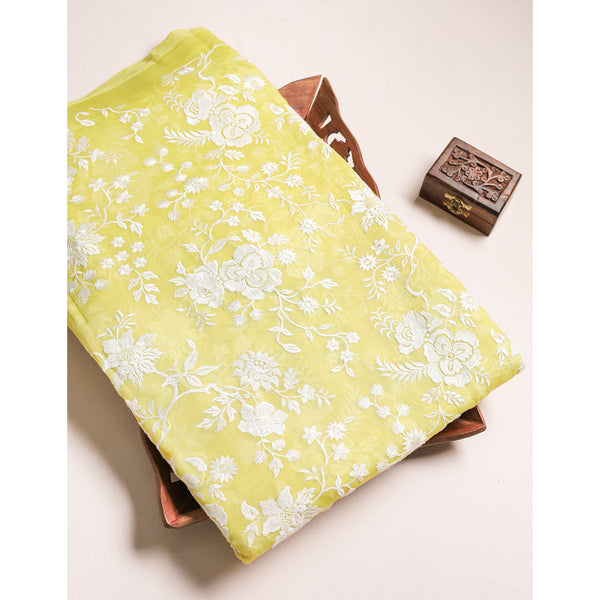 PURE MALAI CHANDERI EMBROIDERED FABRIC