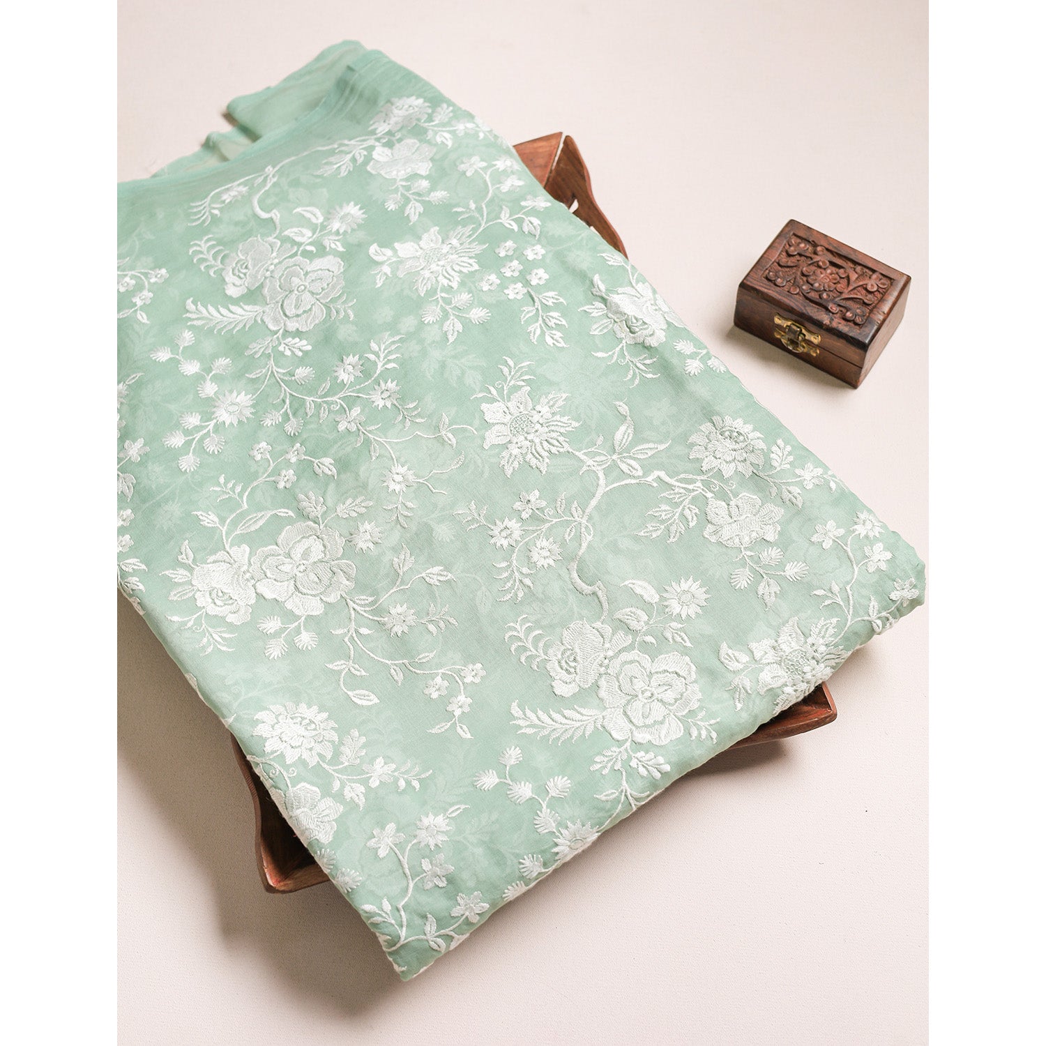 PURE MALAI CHANDERI EMBROIDERED FABRIC