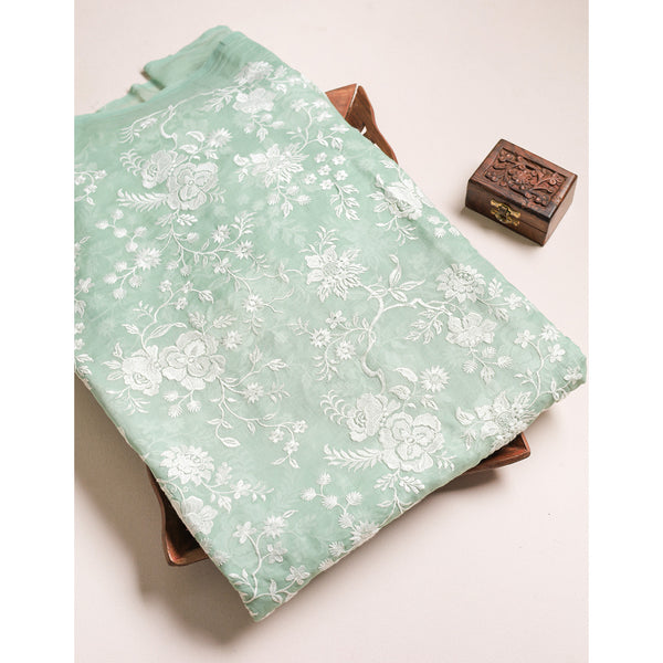 PURE MALAI CHANDERI EMBROIDERED FABRIC