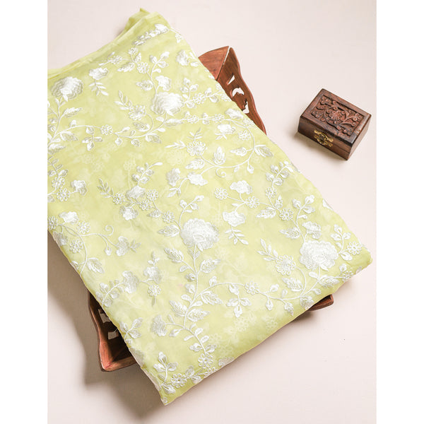 PURE MALAI CHANDERI EMBROIDERED FABRIC