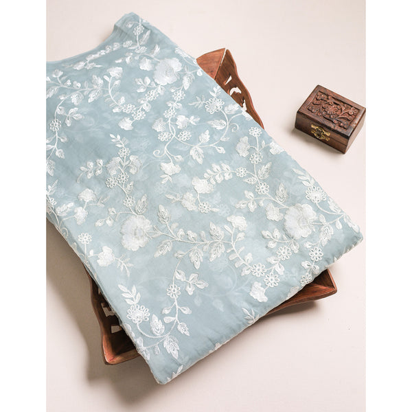 PURE MALAI CHANDERI EMBROIDERED FABRIC