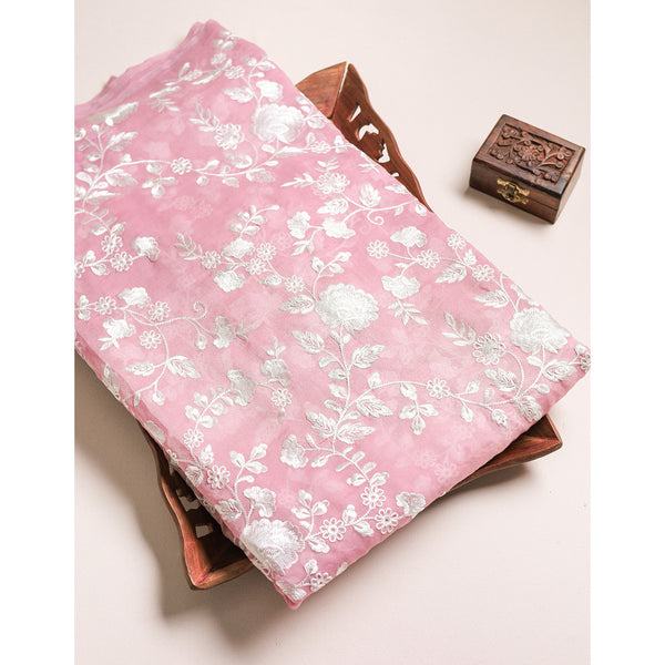 PURE MALAI CHANDERI EMBROIDERED FABRIC