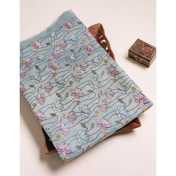 PURE MALAI CHANDERI EMBROIDERED FABRIC