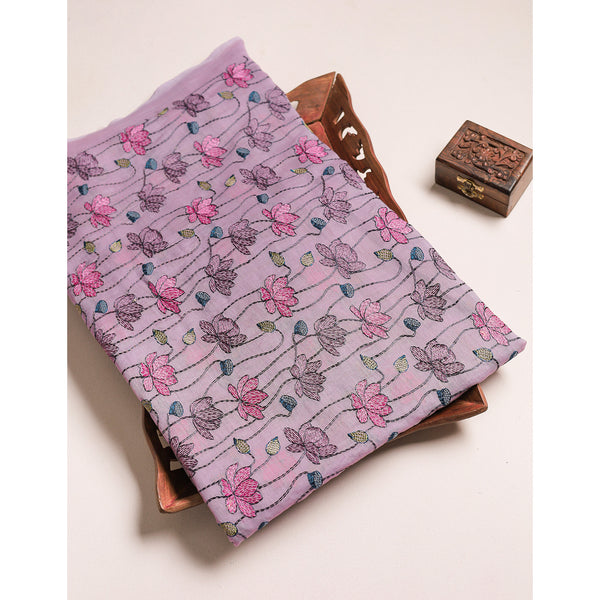 PURE MALAI CHANDERI EMBROIDERED FABRIC