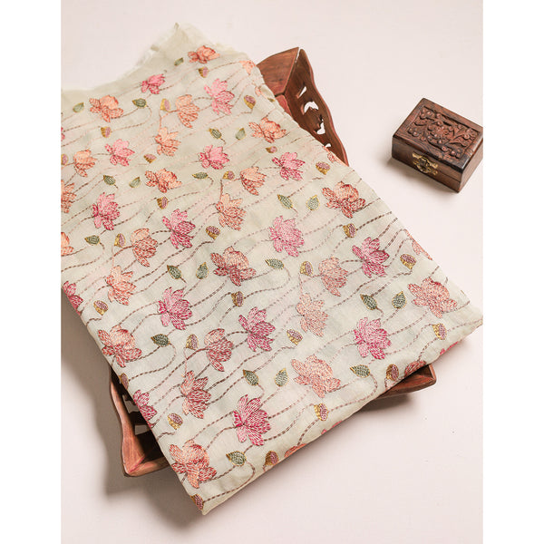 PURE MALAI CHANDERI EMBROIDERED FABRIC