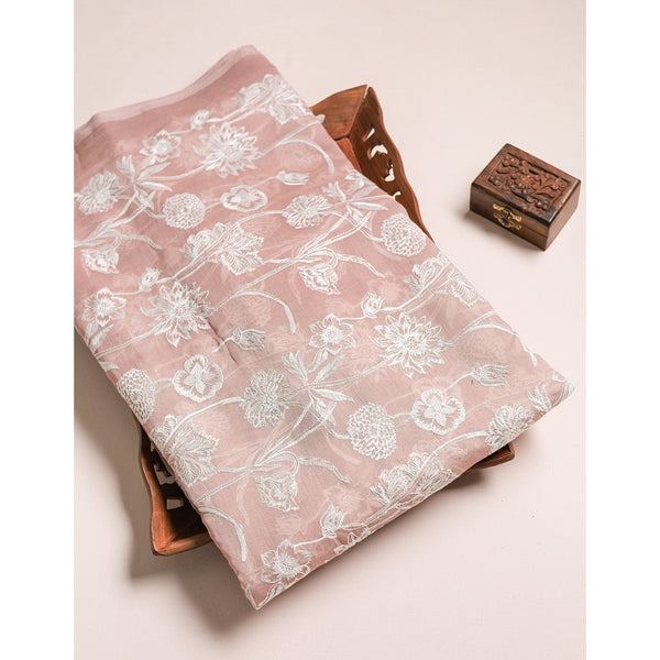 PURE MALAI CHANDERI EMBROIDERED FABRIC