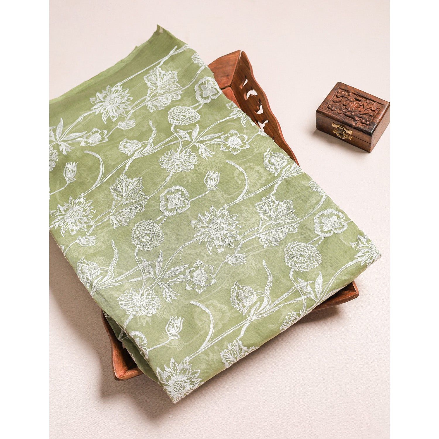 PURE MALAI CHANDERI EMBROIDERED FABRIC