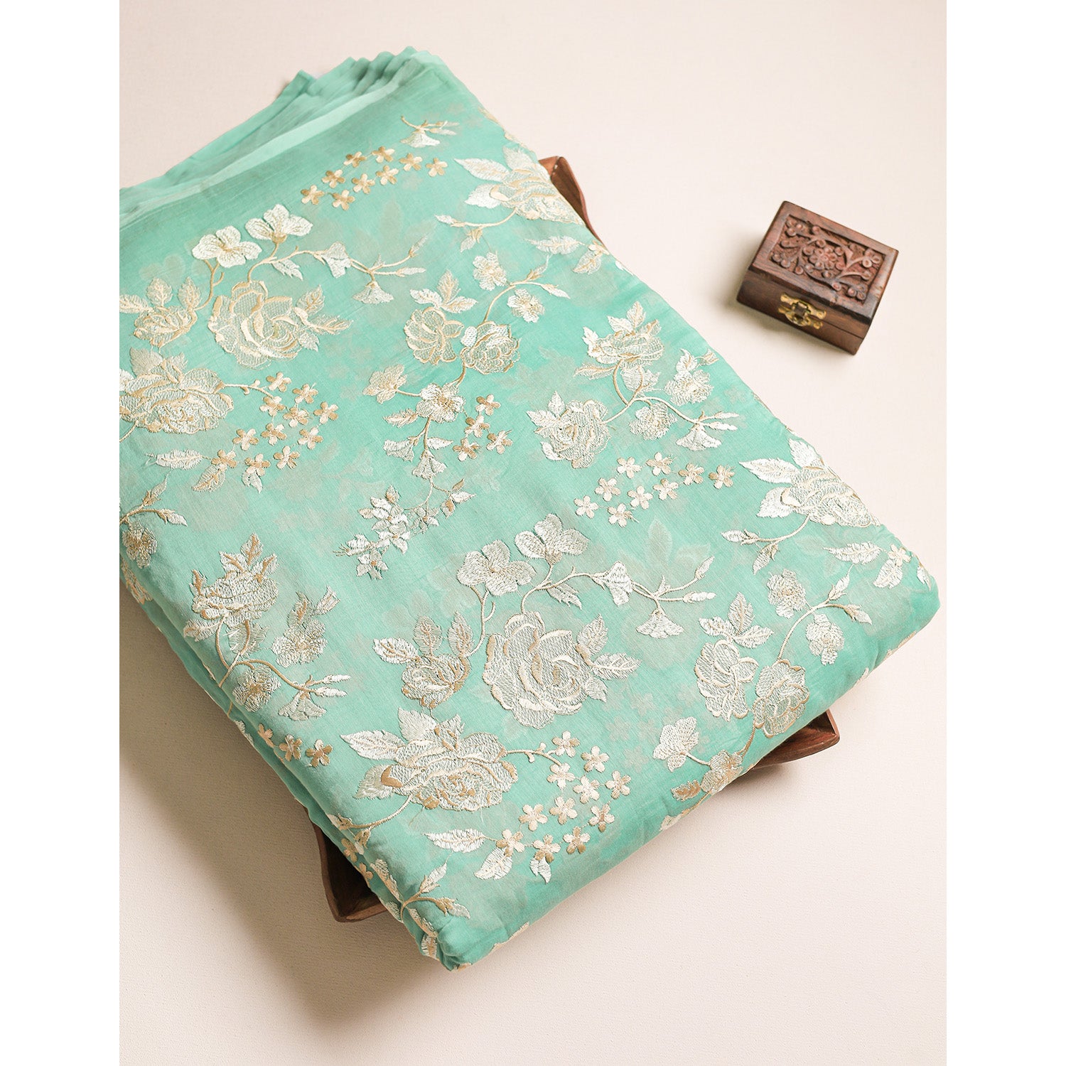 MALAI CHANDERI EMBROIDERED FABRIC