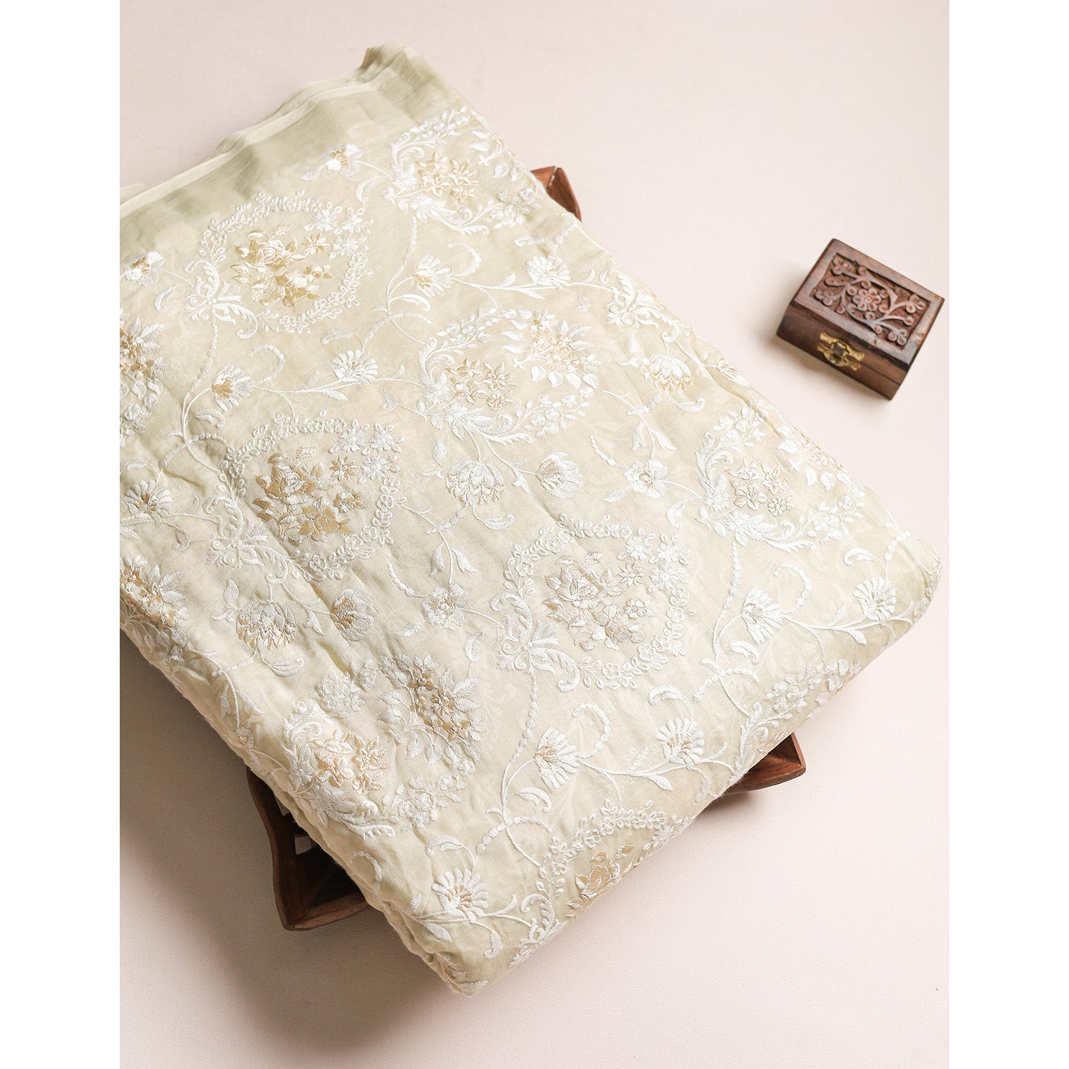 MALAI CHANDERI EMBROIDERED FABRIC