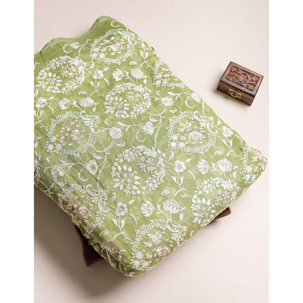 MALAI CHANDERI EMBROIDERED FABRIC