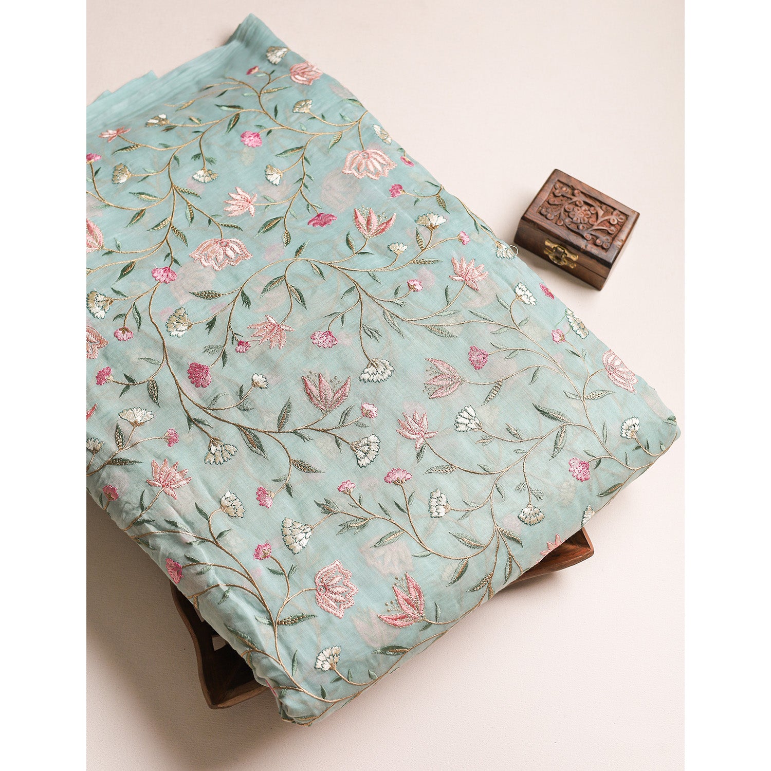 MALAI CHANDERI EMBROIDERED FABRIC